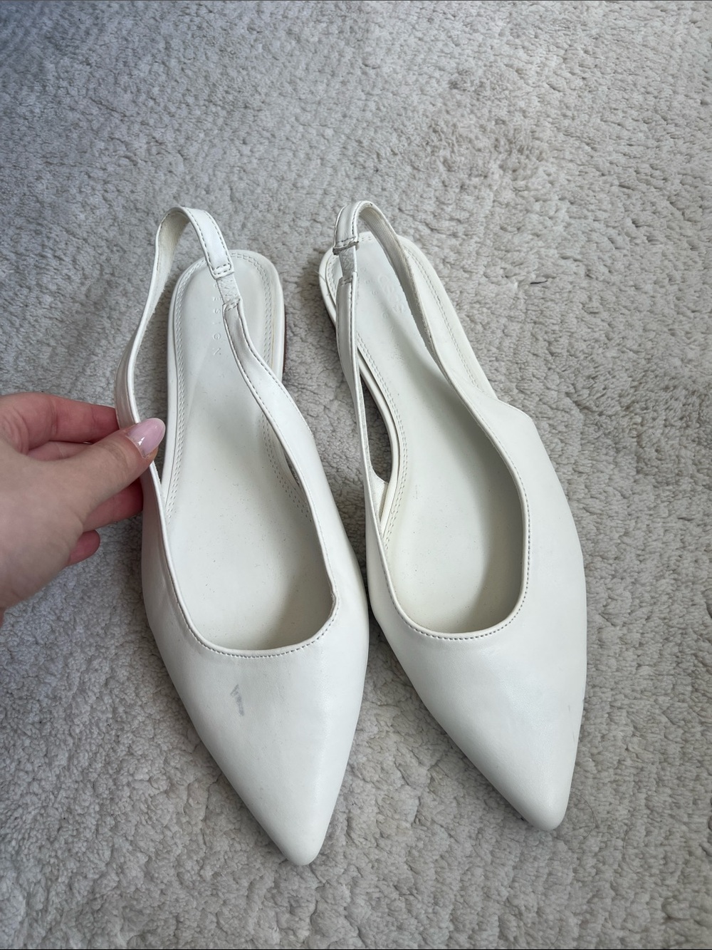White Pointed Slingback Flats